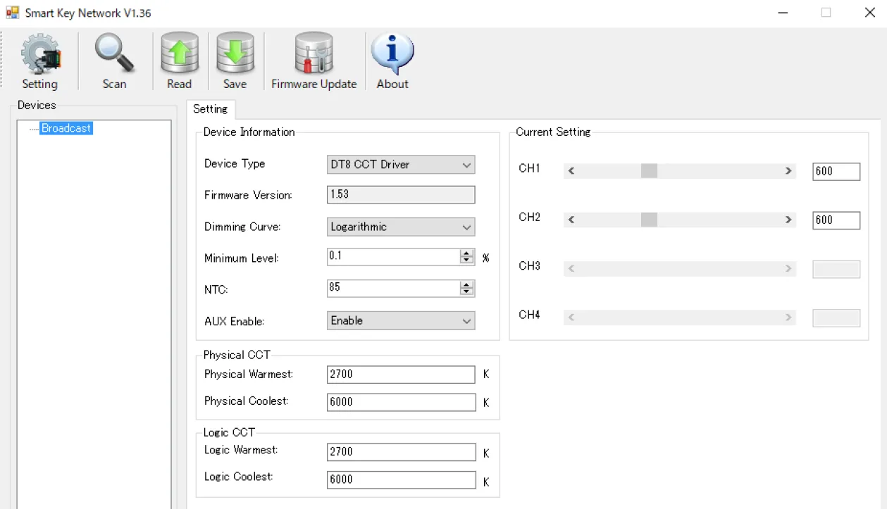Dimming Curves Selection in the Smartkey software