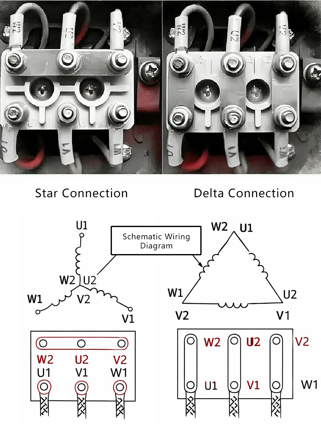 Difference Diagram of Star and Delta Motor Connections