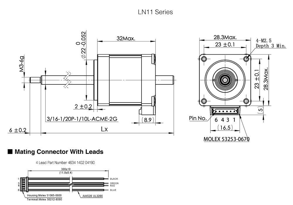 Drawing of NEMA11 Non-captive Linear Stepper Motors