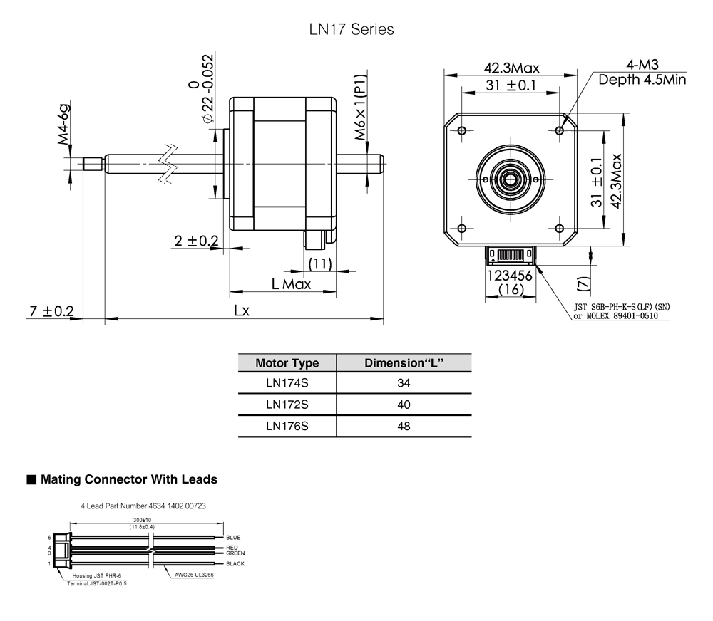 Drawing of NEMA17 Non-captive Linear Stepper Motors