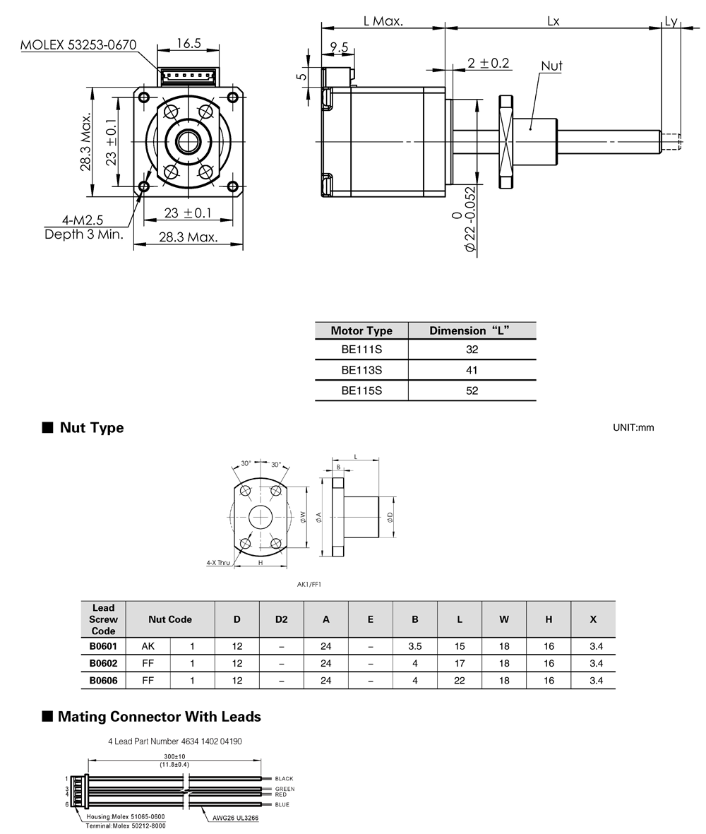 Drawing of NEMA11 Ball Screw Hybrid Linear Stepper Motors
