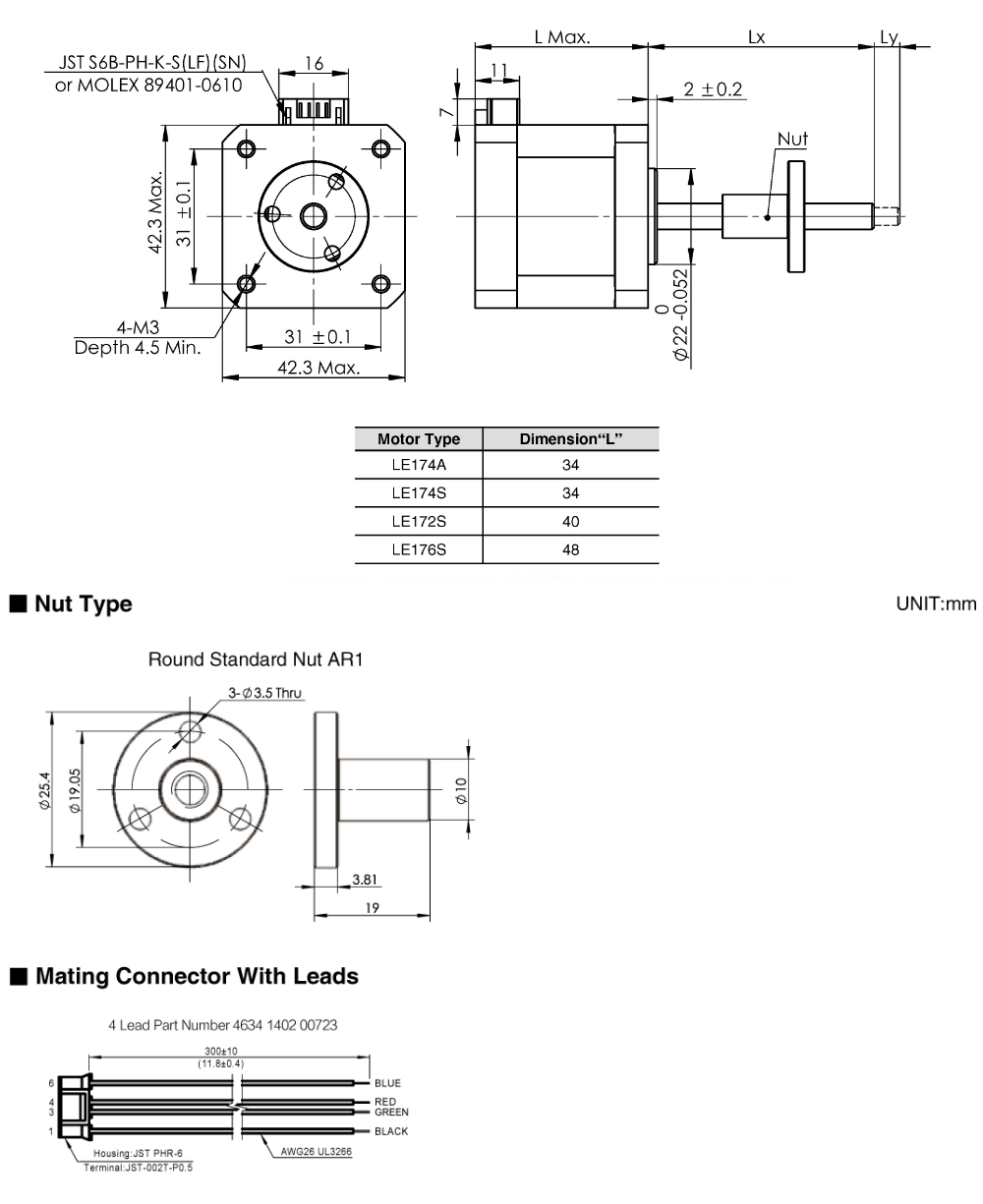 Drawing of NEMA17 External Nut Linear Stepper Motors
