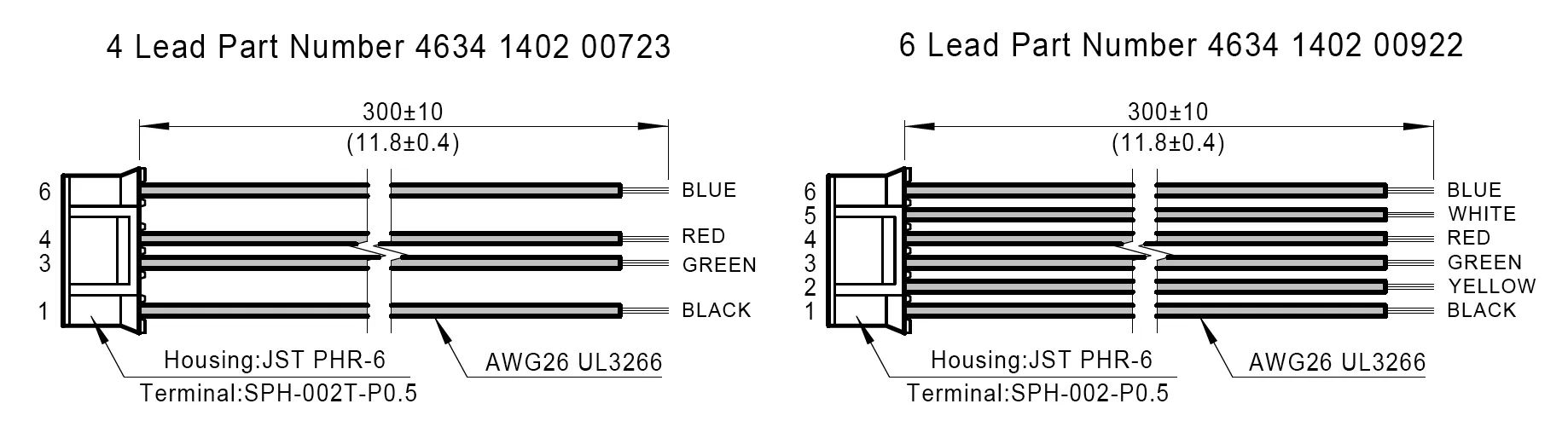 Mating connector With Leads(order separately) Dimensions: mm（in）
