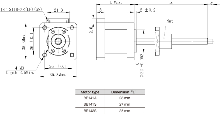 The motor dimension of NEMA14 Ball Screw Linear stepper Motors
