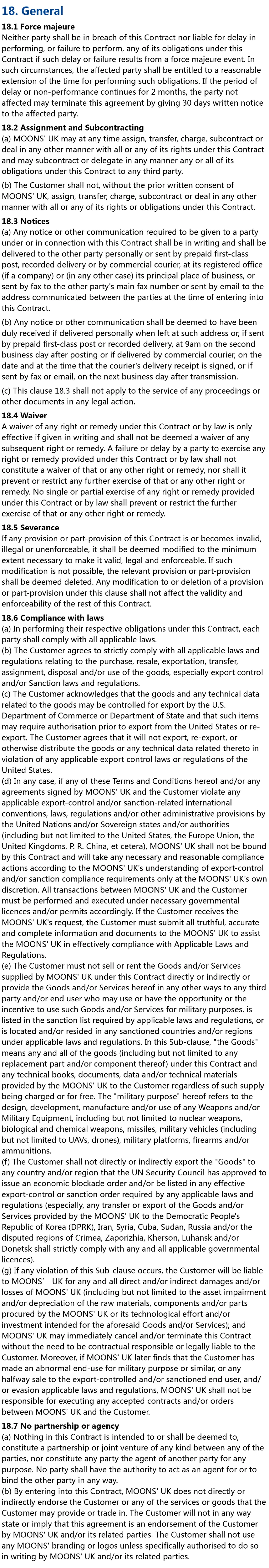 MOONS' UK Terms & Conditions