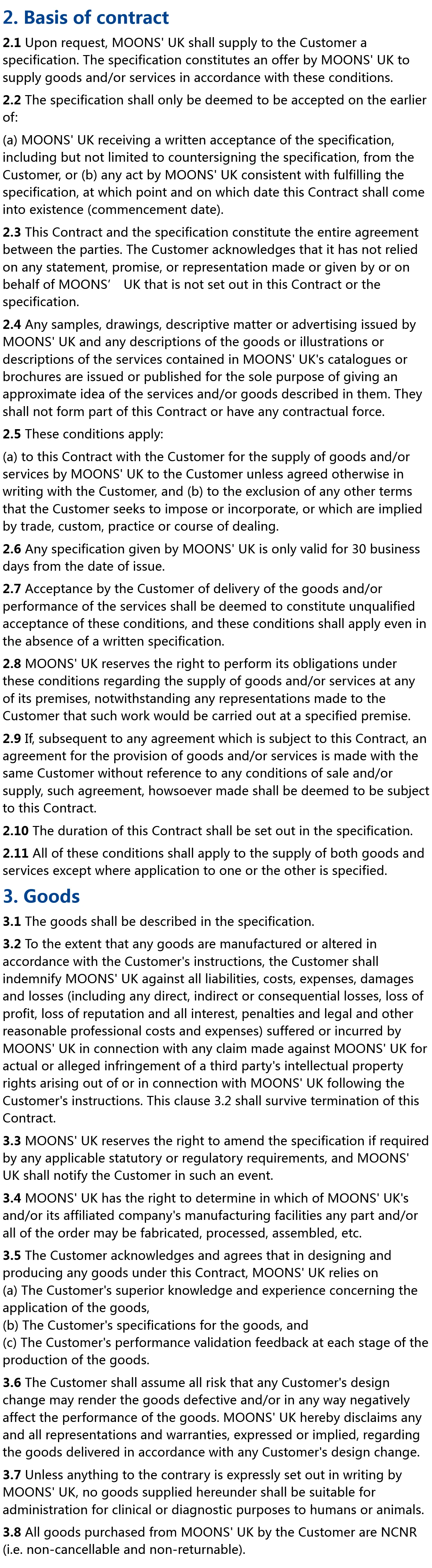 MOONS' UK Terms & Conditions