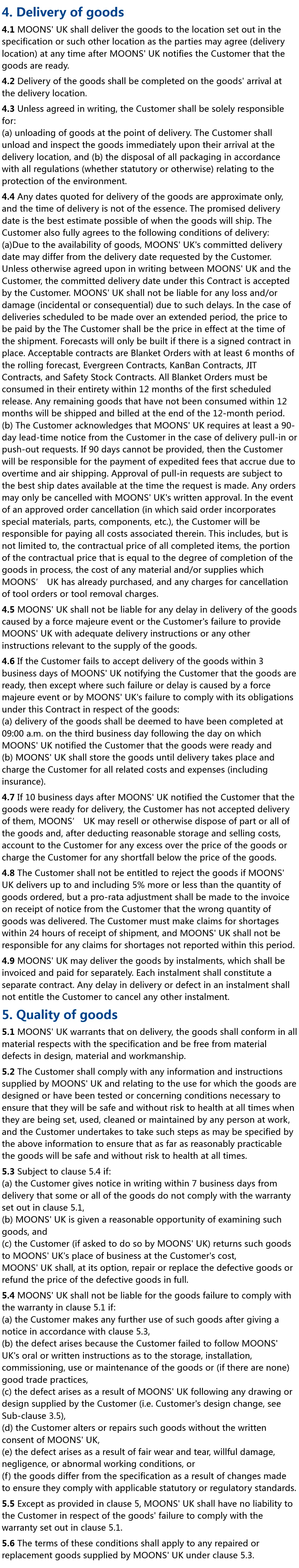 MOONS' UK Terms & Conditions