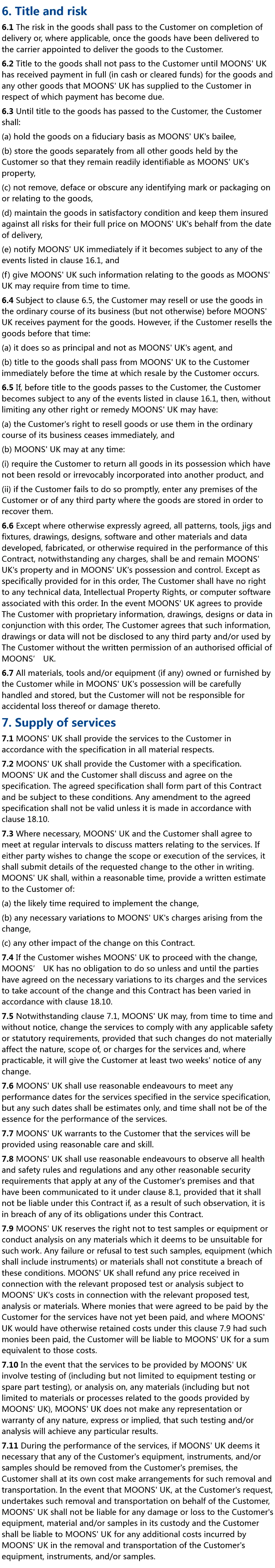 MOONS' UK Terms & Conditions