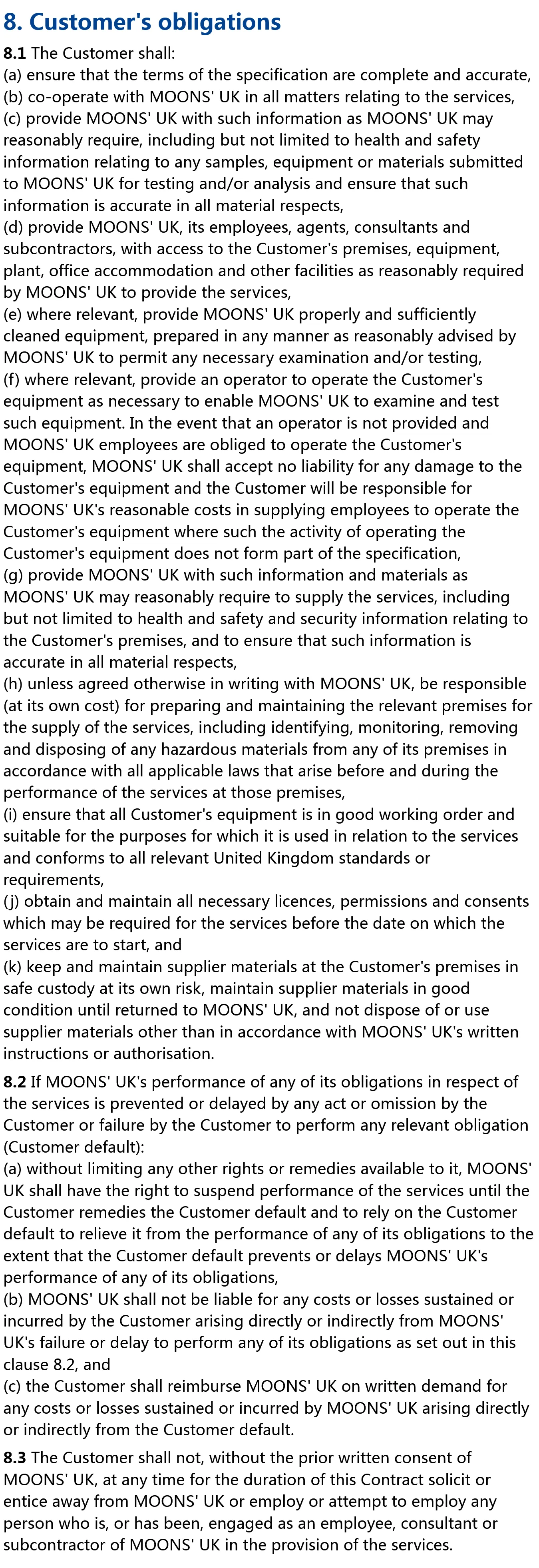 MOONS' UK Terms & Conditions