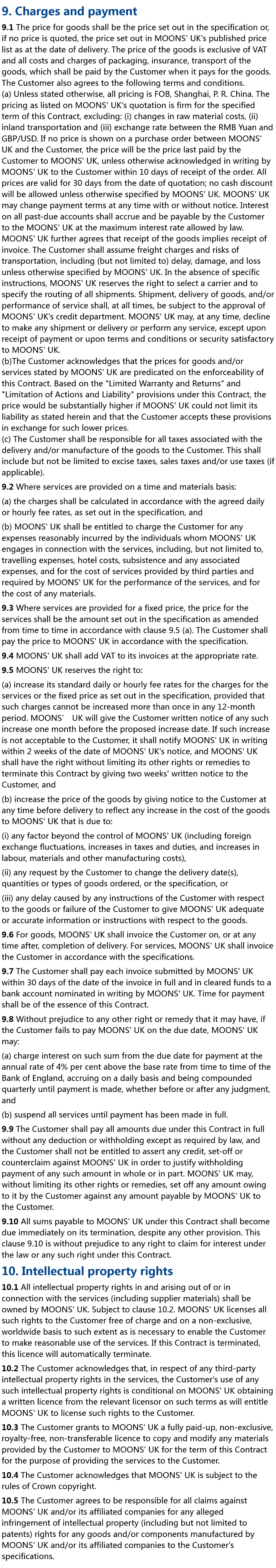 MOONS' UK Terms & Conditions