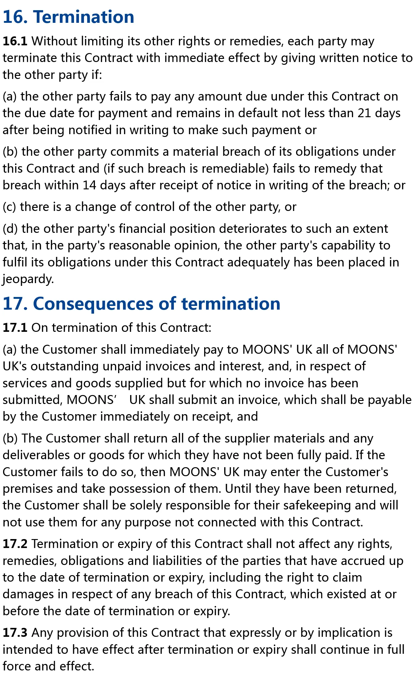 MOONS' UK Terms & Conditions